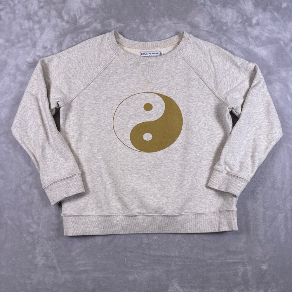 Rebecca Minkoff Womens Gray Yin Yang Graphic Cotton Pullover Sweatshirt S - Picture 2 of 6